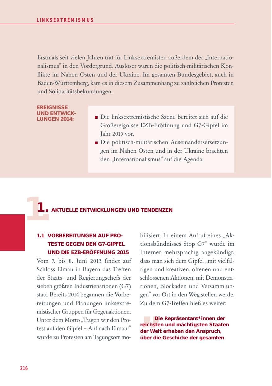 Seite 216 des Verfassungsschutzbericht 2014 Baden-Württemberg