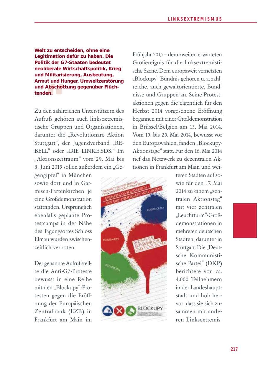 Seite 217 des Verfassungsschutzbericht 2014 Baden-Württemberg