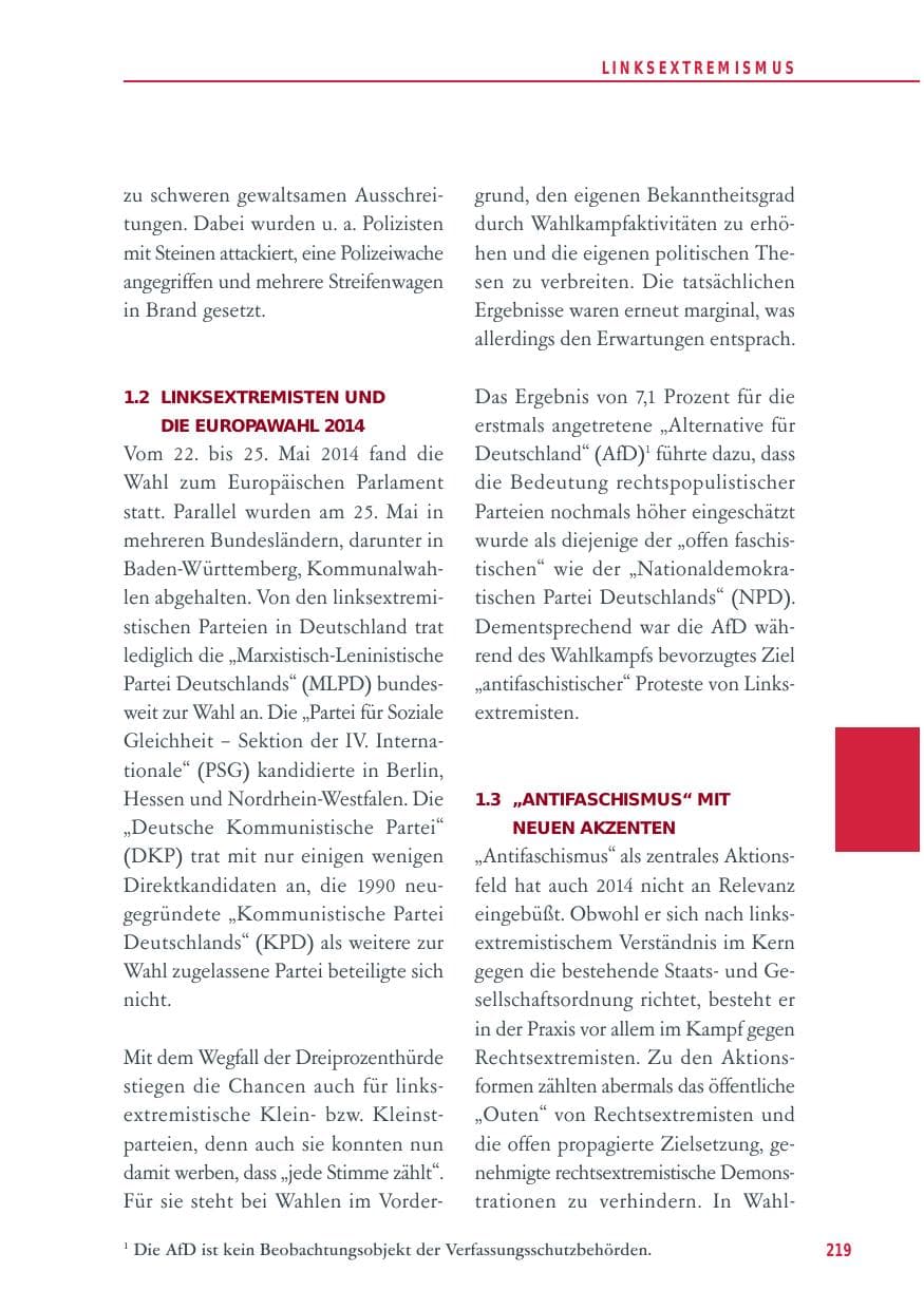 Seite 219 des Verfassungsschutzbericht 2014 Baden-Württemberg