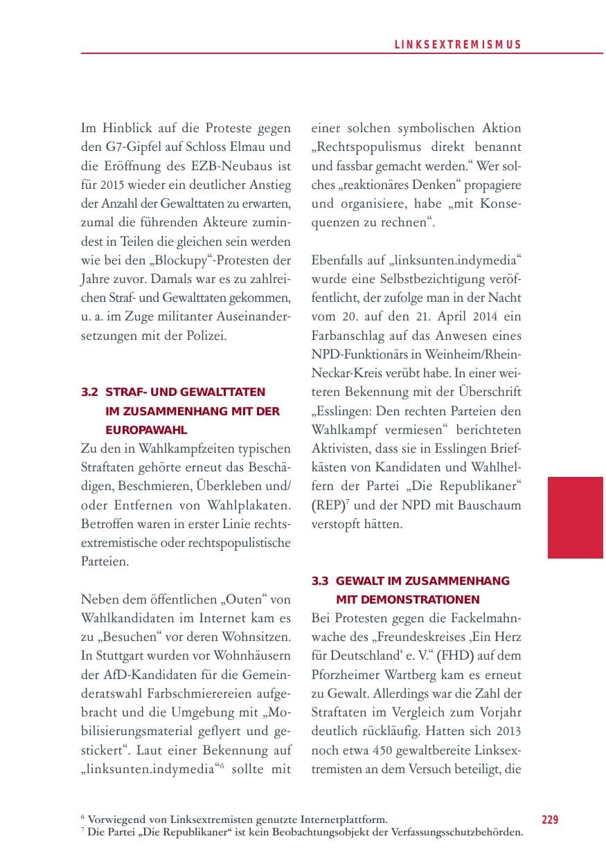 Seite 229 des Verfassungsschutzbericht 2014 Baden-Württemberg