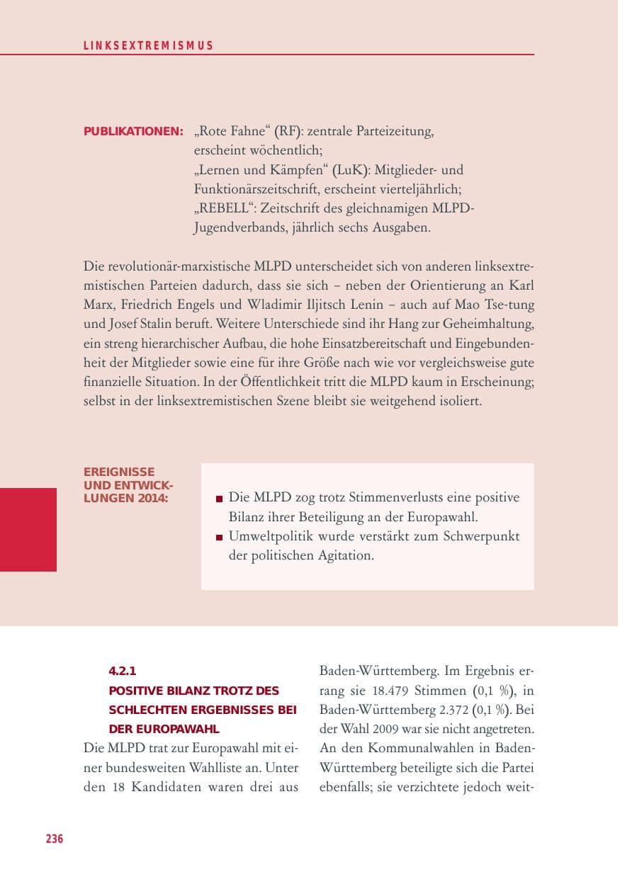 Seite 236 des Verfassungsschutzbericht 2014 Baden-Württemberg