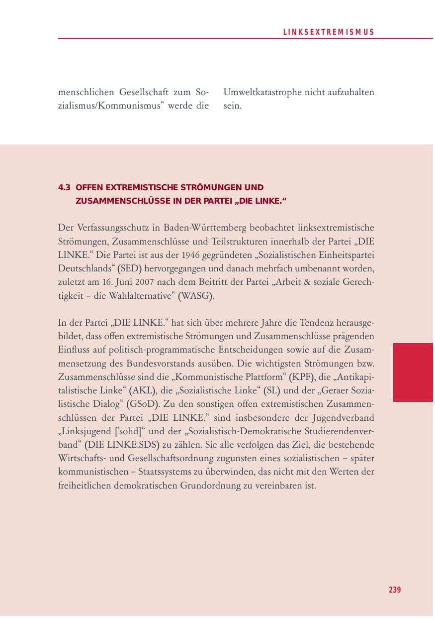 Seite 239 des Verfassungsschutzbericht 2014 Baden-Württemberg