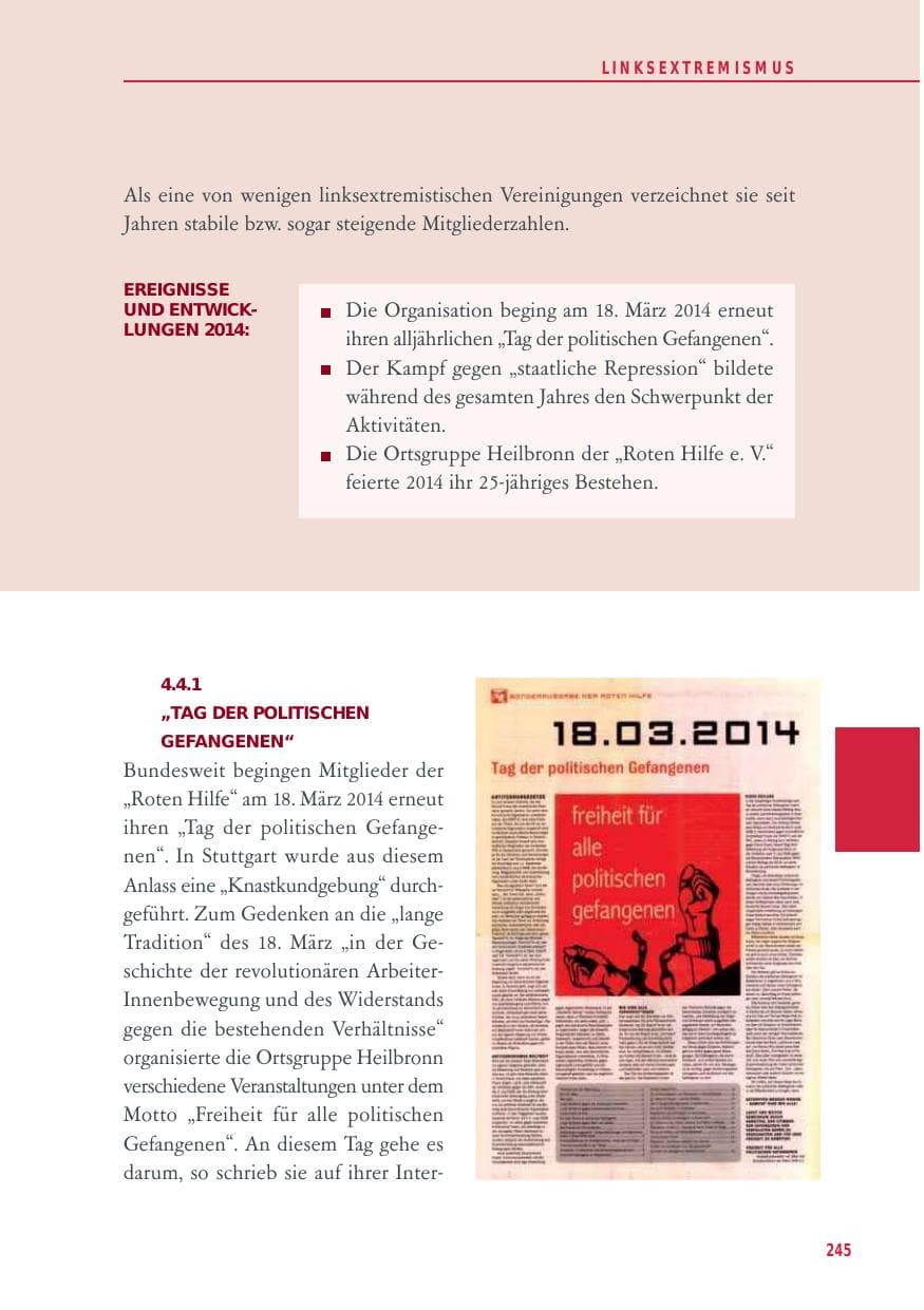 Seite 245 des Verfassungsschutzbericht 2014 Baden-Württemberg
