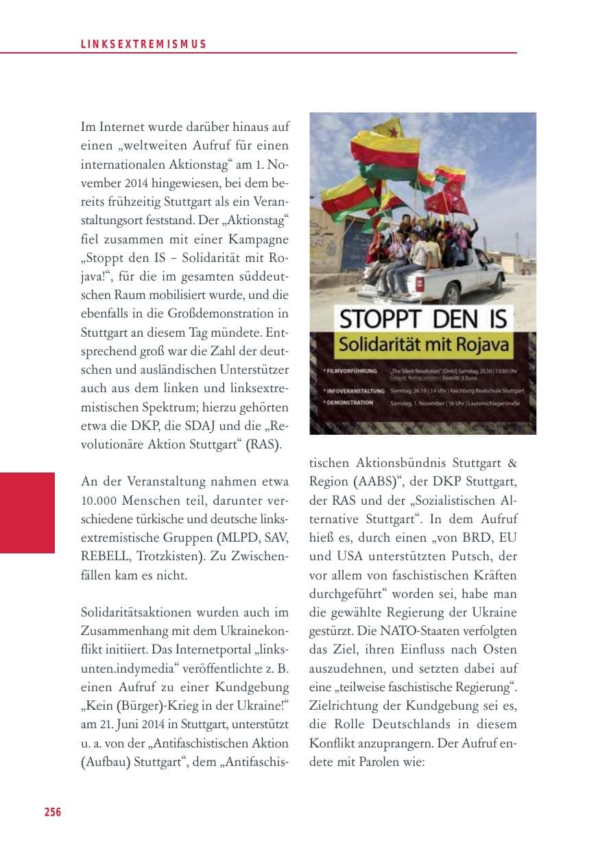 Seite 256 des Verfassungsschutzbericht 2014 Baden-Württemberg
