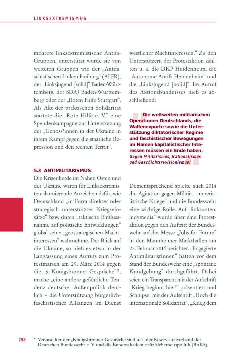 Seite 258 des Verfassungsschutzbericht 2014 Baden-Württemberg