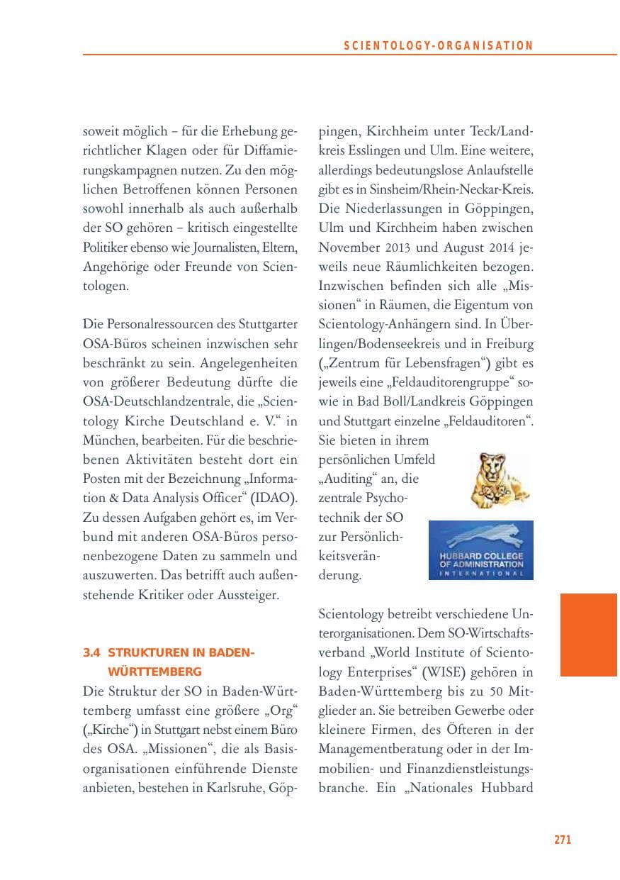 Seite 271 des Verfassungsschutzbericht 2014 Baden-Württemberg