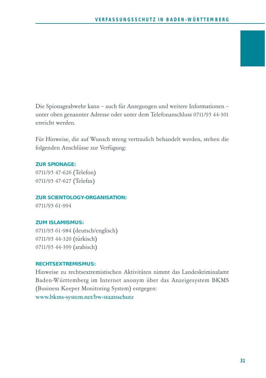 Seite 31 des Verfassungsschutzbericht 2014 Baden-Württemberg