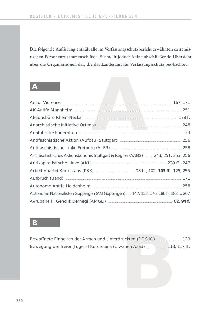 Seite 330 des Verfassungsschutzbericht 2014 Baden-Württemberg