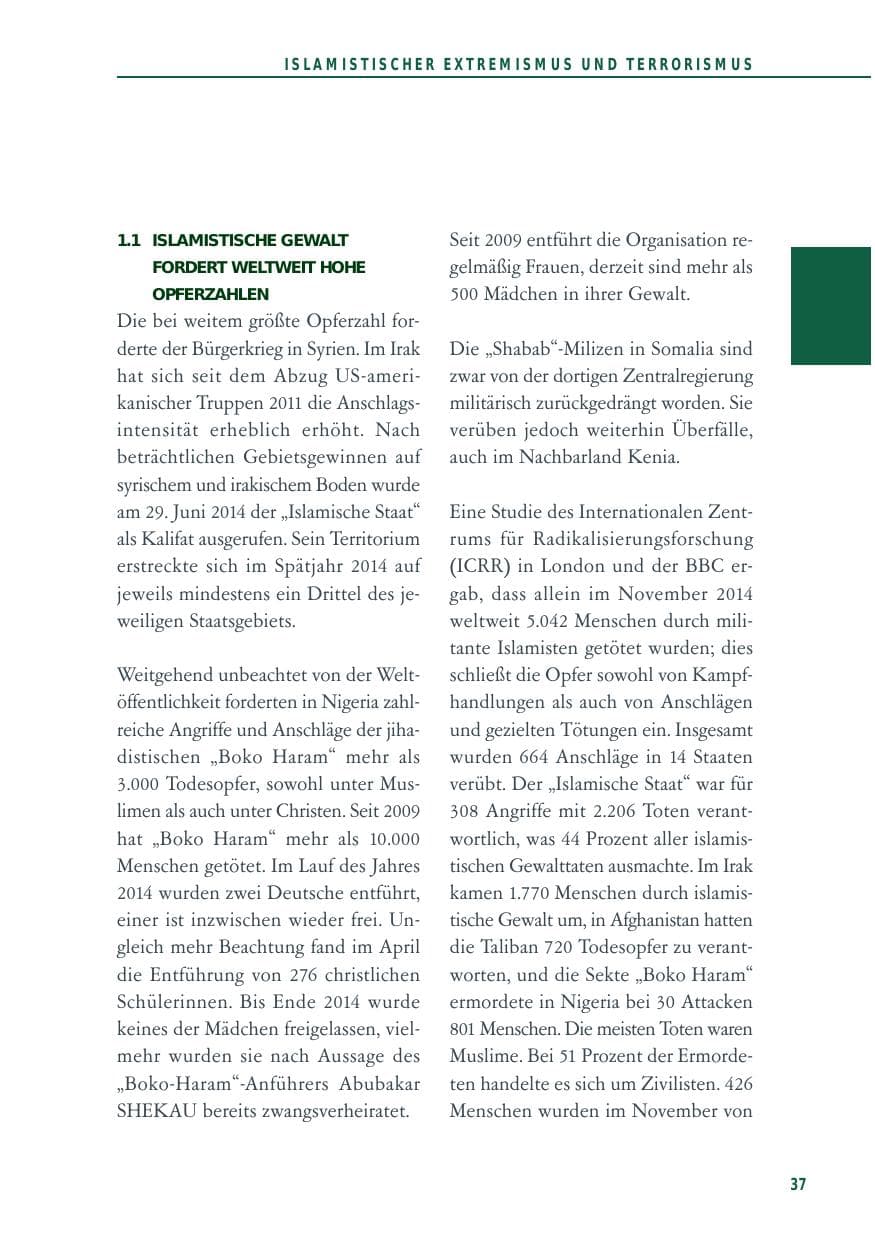 Seite 37 des Verfassungsschutzbericht 2014 Baden-Württemberg