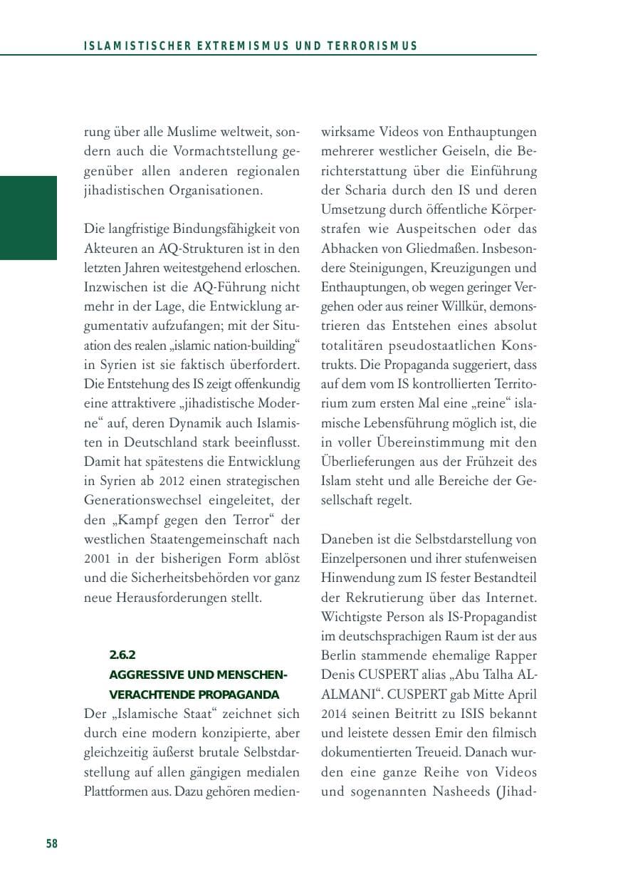 Seite 58 des Verfassungsschutzbericht 2014 Baden-Württemberg