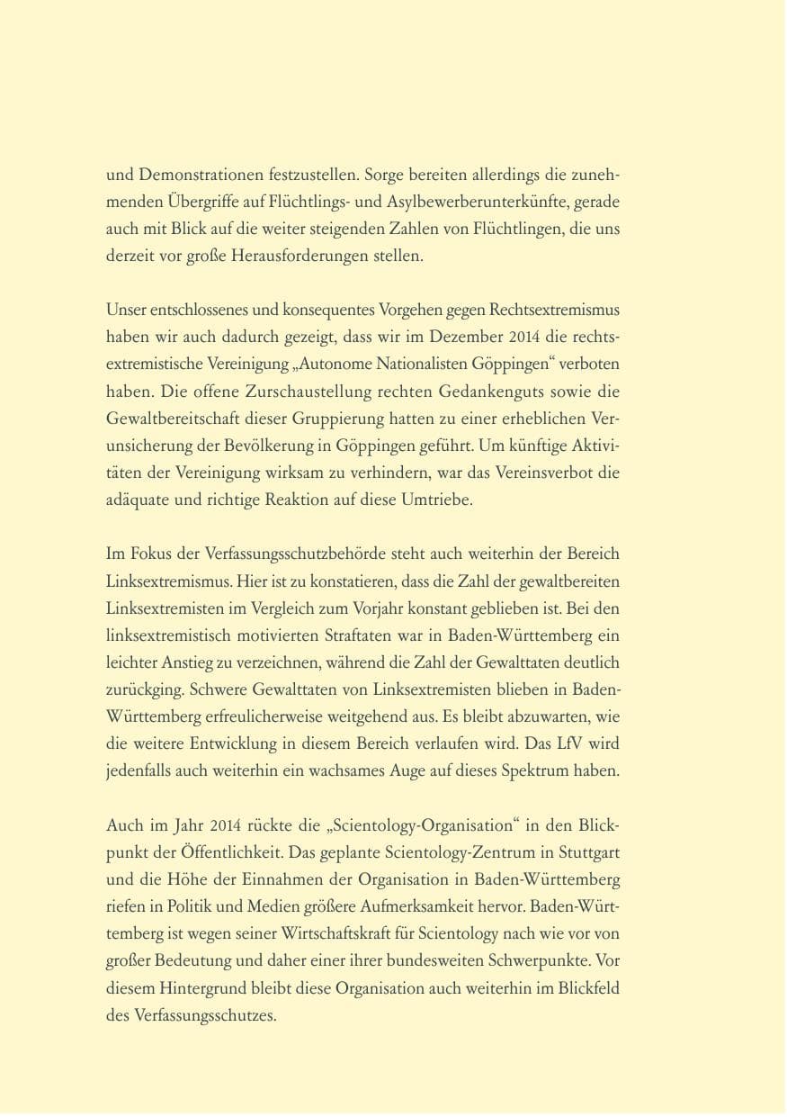Seite 8 des Verfassungsschutzbericht 2014 Baden-Württemberg