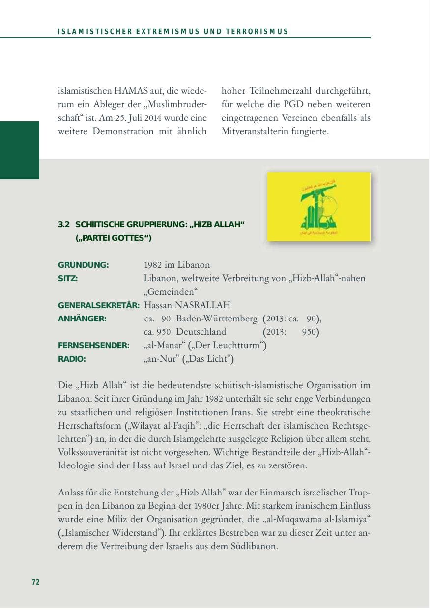 Seite 72 des Verfassungsschutzbericht 2014 Baden-Württemberg