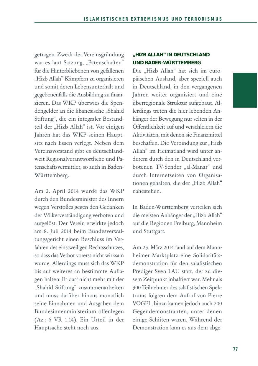 Seite 77 des Verfassungsschutzbericht 2014 Baden-Württemberg