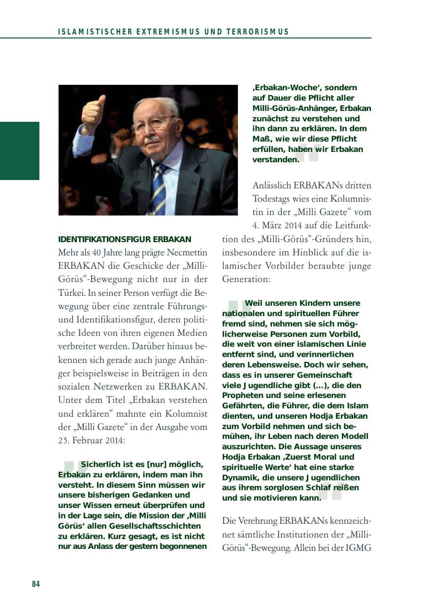 Seite 84 des Verfassungsschutzbericht 2014 Baden-Württemberg