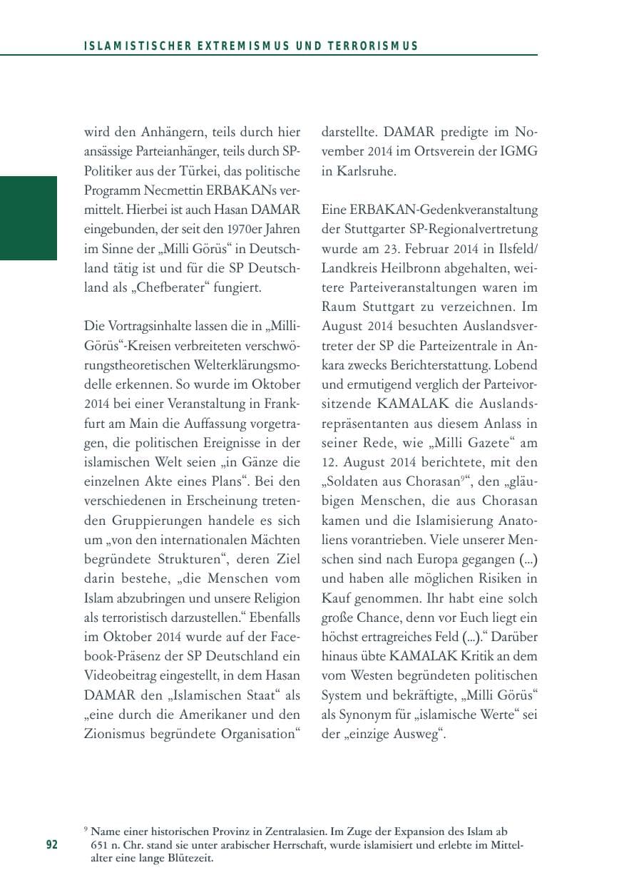 Seite 92 des Verfassungsschutzbericht 2014 Baden-Württemberg