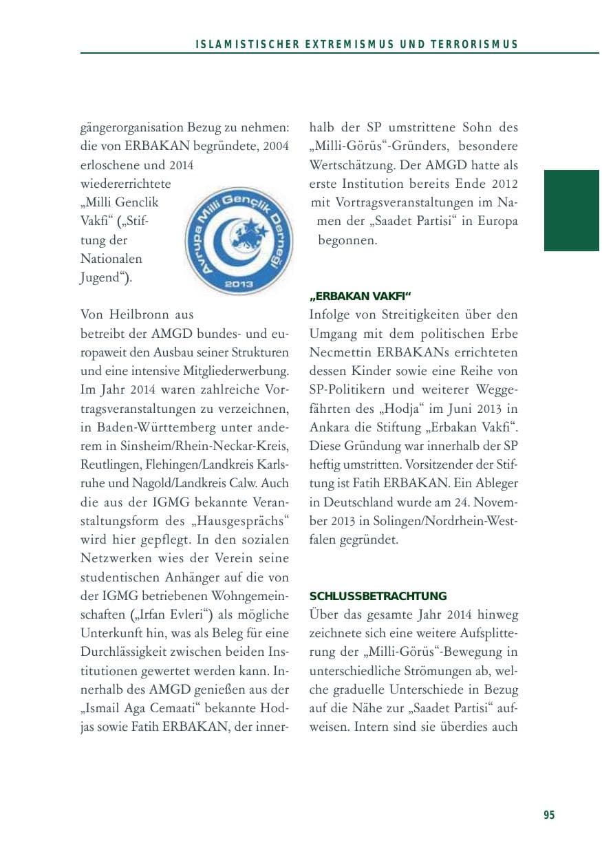 Seite 95 des Verfassungsschutzbericht 2014 Baden-Württemberg