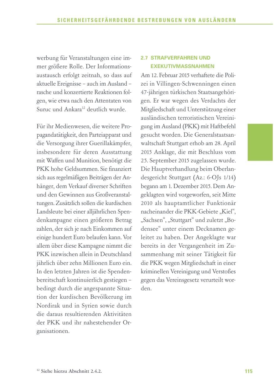 Seite 115 des Verfassungsschutzbericht 2015 Baden-Württemberg