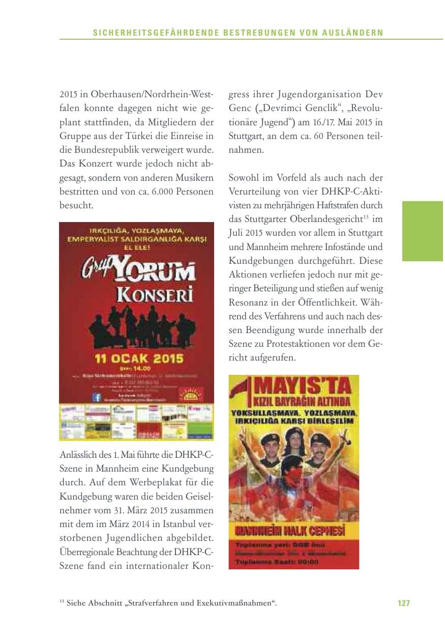 Seite 127 des Verfassungsschutzbericht 2015 Baden-Württemberg