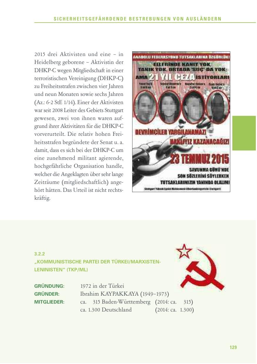 Seite 129 des Verfassungsschutzbericht 2015 Baden-Württemberg