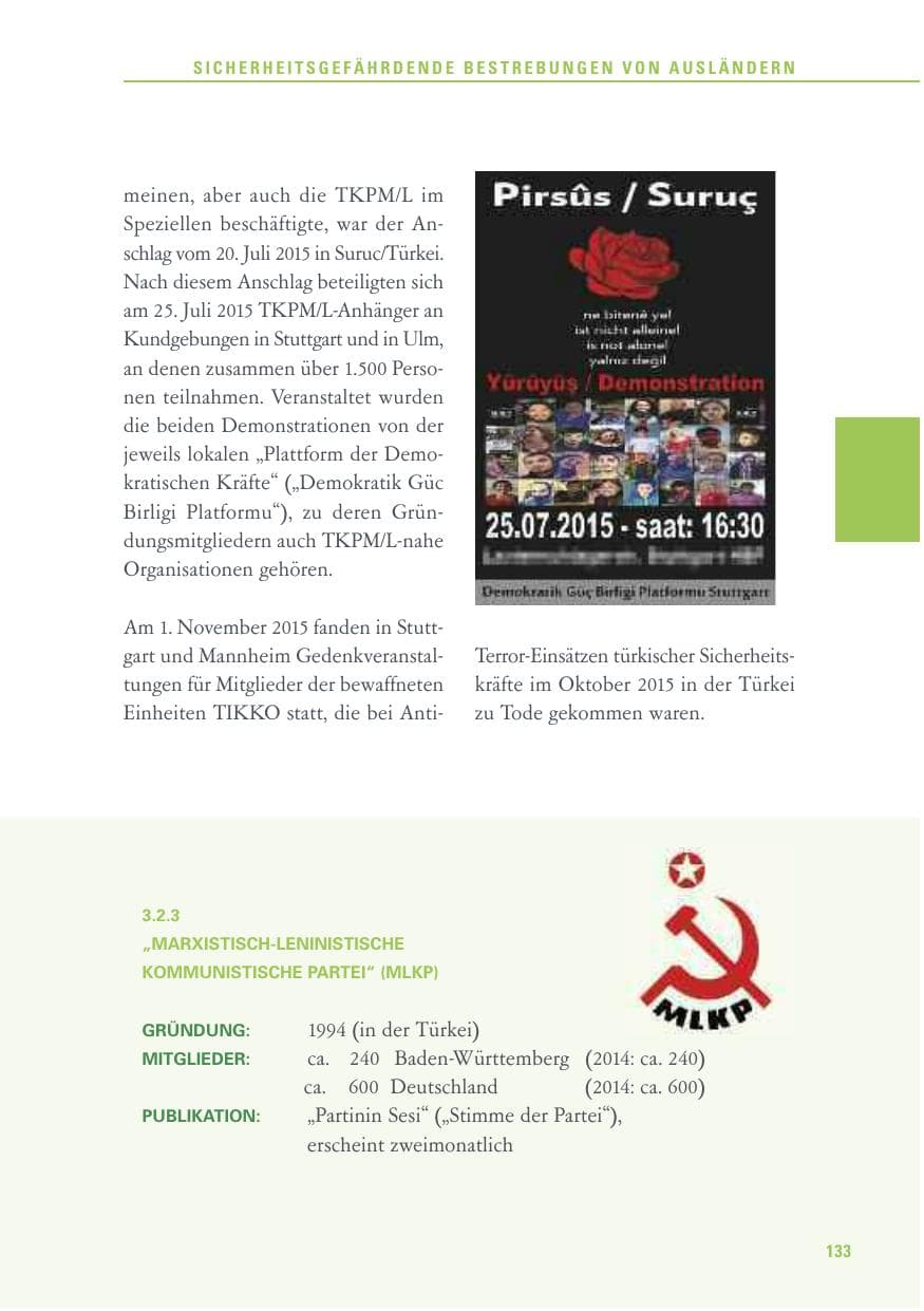 Seite 133 des Verfassungsschutzbericht 2015 Baden-Württemberg