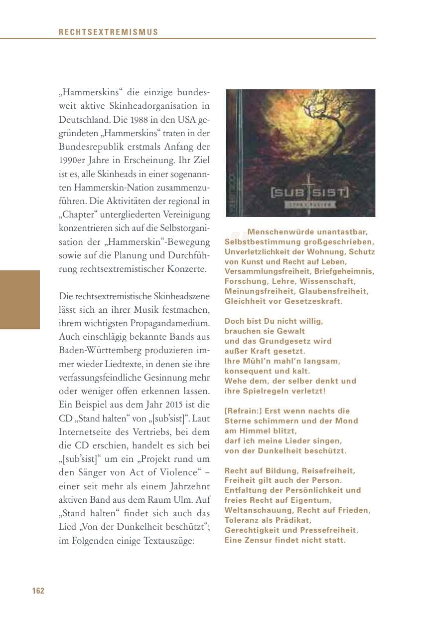 Seite 162 des Verfassungsschutzbericht 2015 Baden-Württemberg