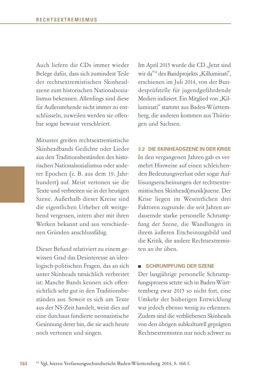 Seite 164 des Verfassungsschutzbericht 2015 Baden-Württemberg