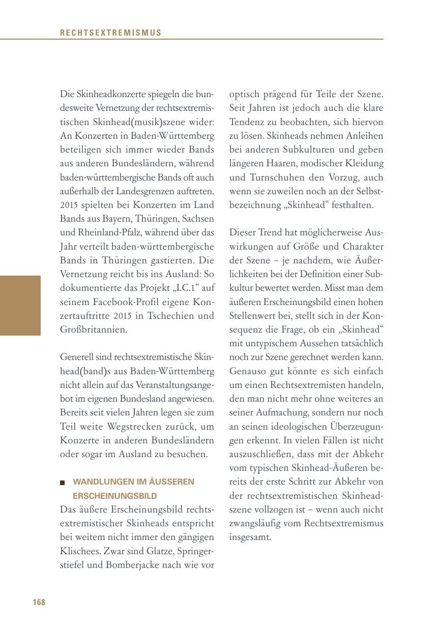 Seite 168 des Verfassungsschutzbericht 2015 Baden-Württemberg