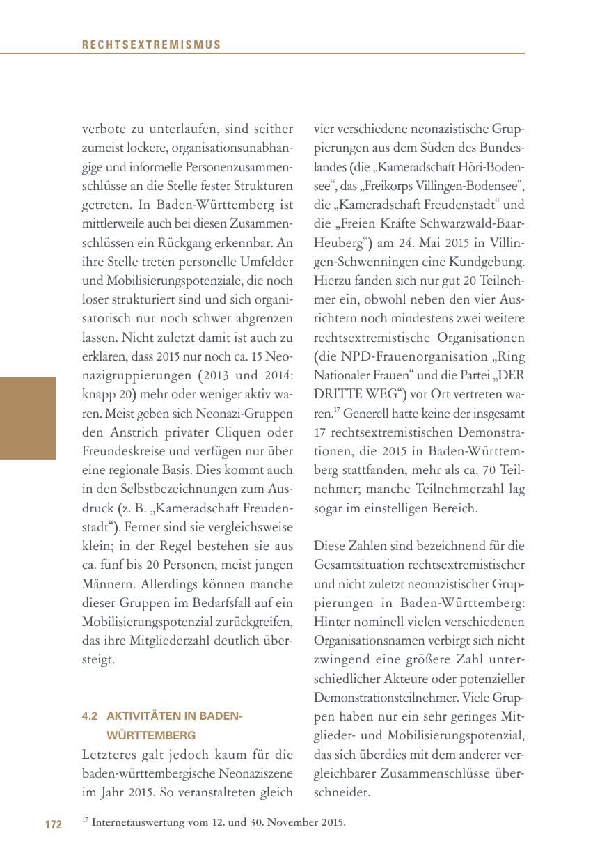 Seite 172 des Verfassungsschutzbericht 2015 Baden-Württemberg
