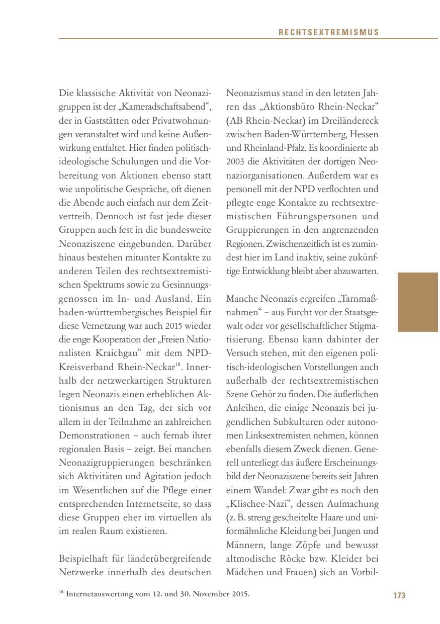 Seite 173 des Verfassungsschutzbericht 2015 Baden-Württemberg