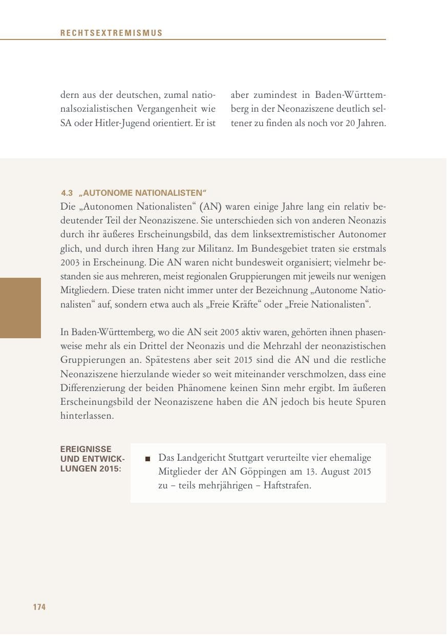 Seite 174 des Verfassungsschutzbericht 2015 Baden-Württemberg