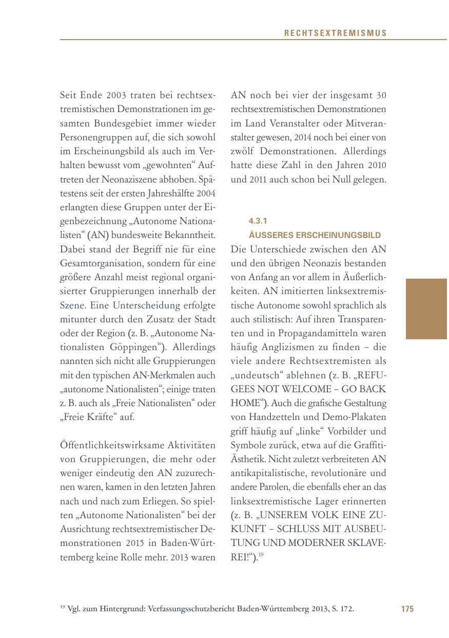 Seite 175 des Verfassungsschutzbericht 2015 Baden-Württemberg