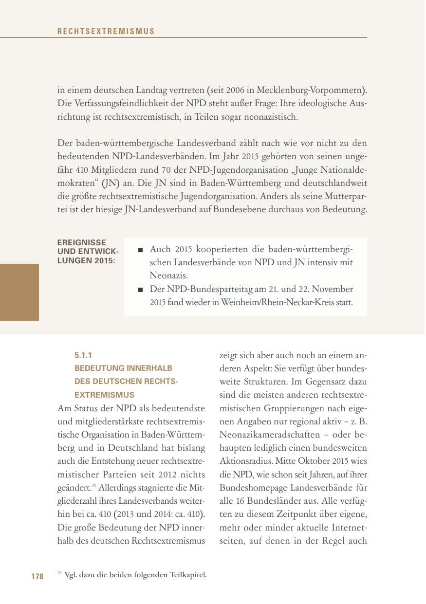 Seite 178 des Verfassungsschutzbericht 2015 Baden-Württemberg