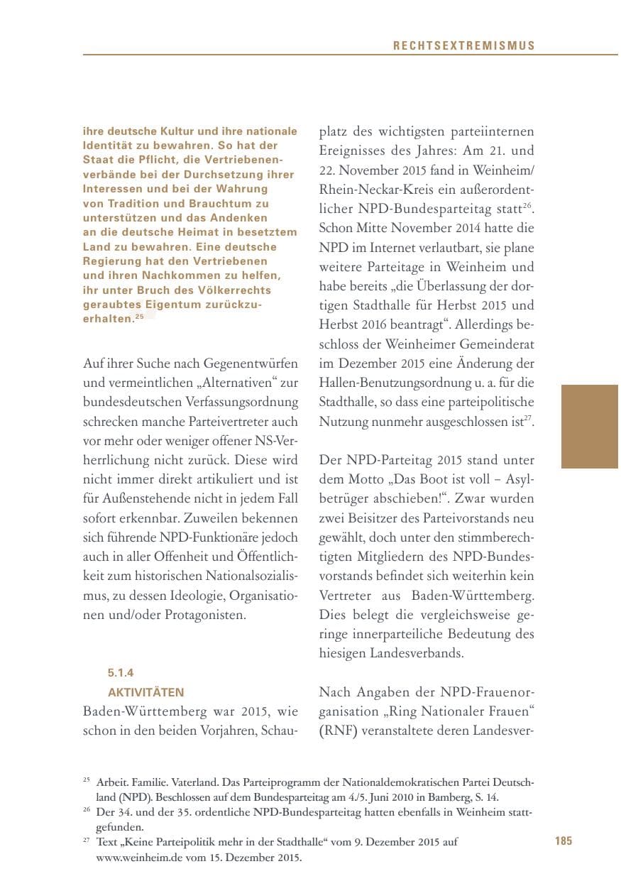 Seite 185 des Verfassungsschutzbericht 2015 Baden-Württemberg