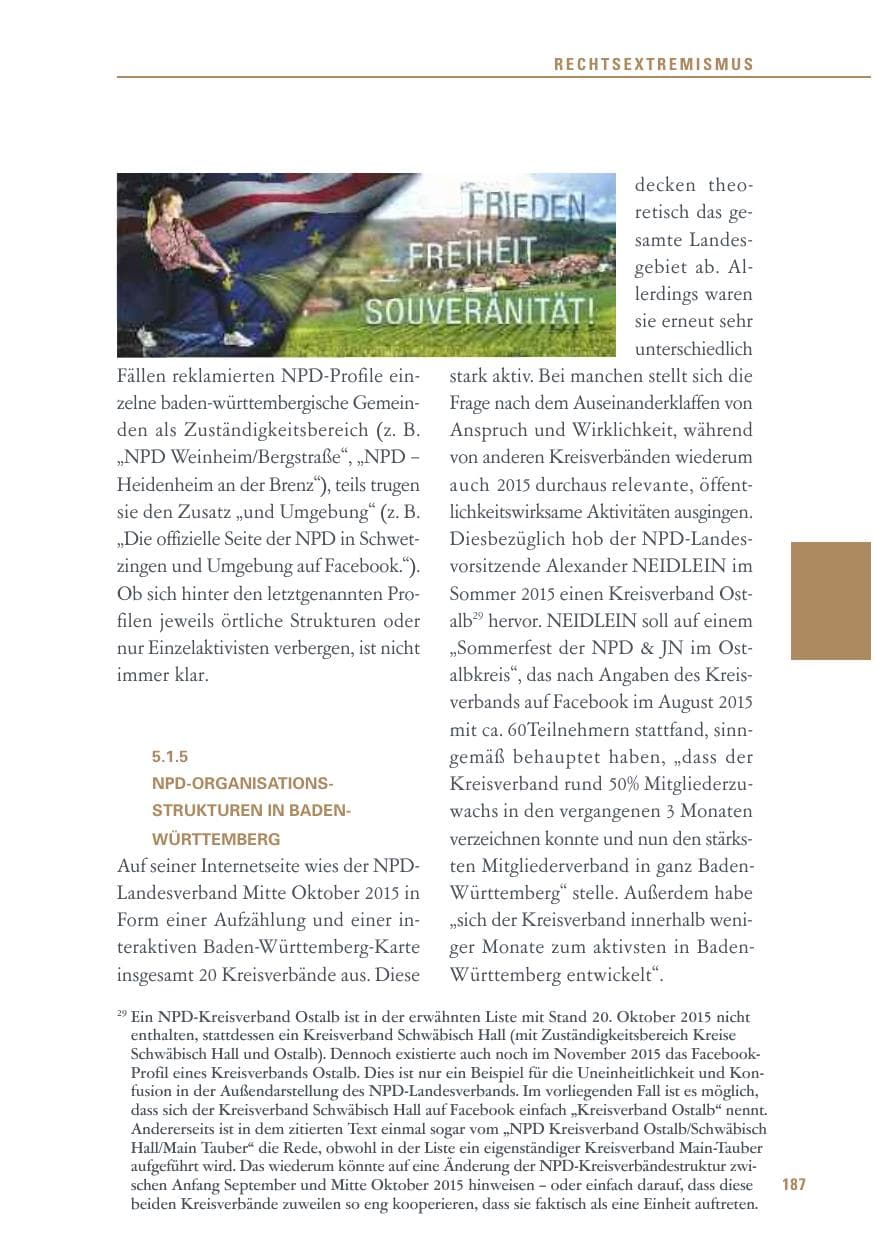 Seite 187 des Verfassungsschutzbericht 2015 Baden-Württemberg