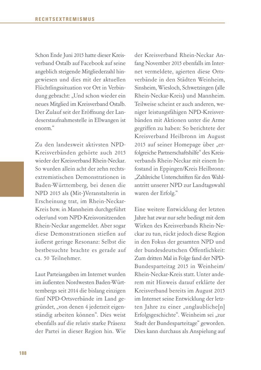 Seite 188 des Verfassungsschutzbericht 2015 Baden-Württemberg