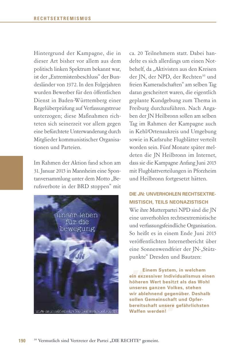 Seite 190 des Verfassungsschutzbericht 2015 Baden-Württemberg