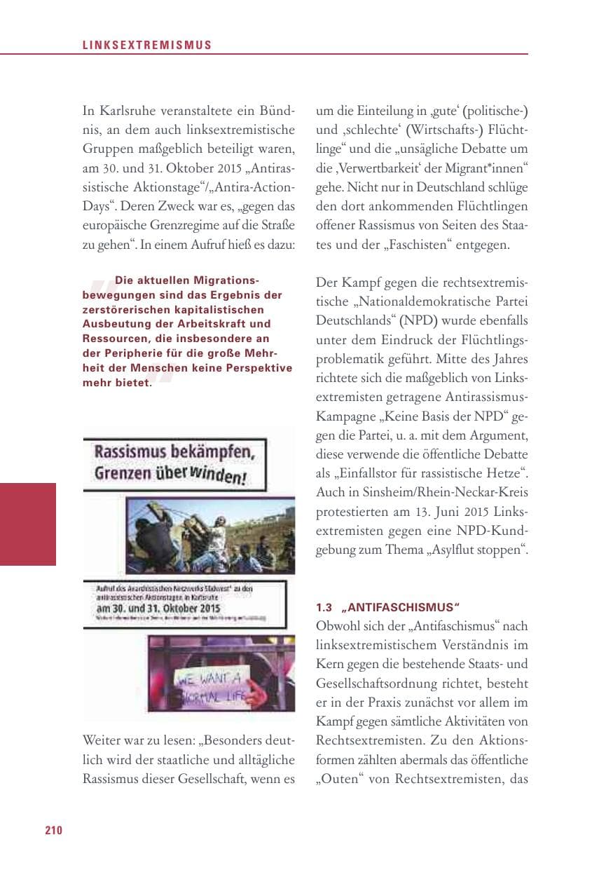 Seite 210 des Verfassungsschutzbericht 2015 Baden-Württemberg