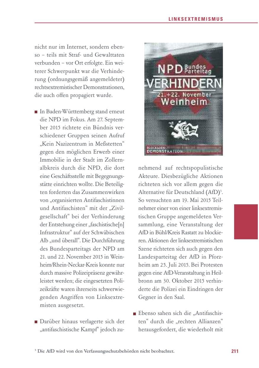 Seite 211 des Verfassungsschutzbericht 2015 Baden-Württemberg