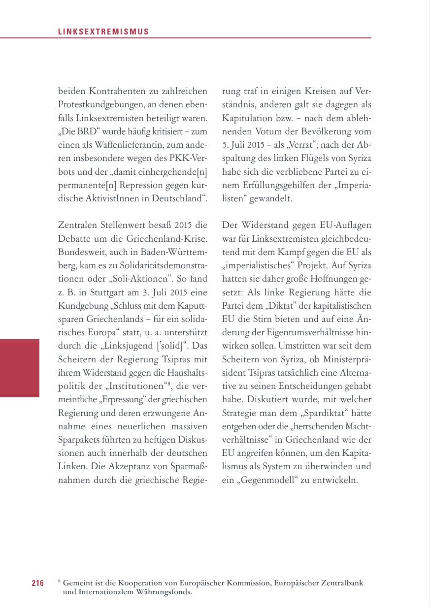 Seite 216 des Verfassungsschutzbericht 2015 Baden-Württemberg