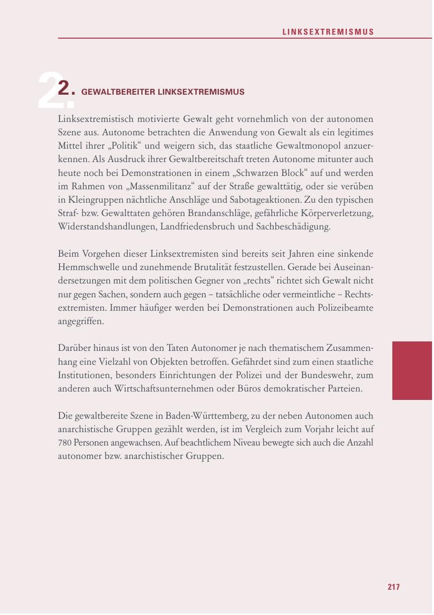Seite 217 des Verfassungsschutzbericht 2015 Baden-Württemberg