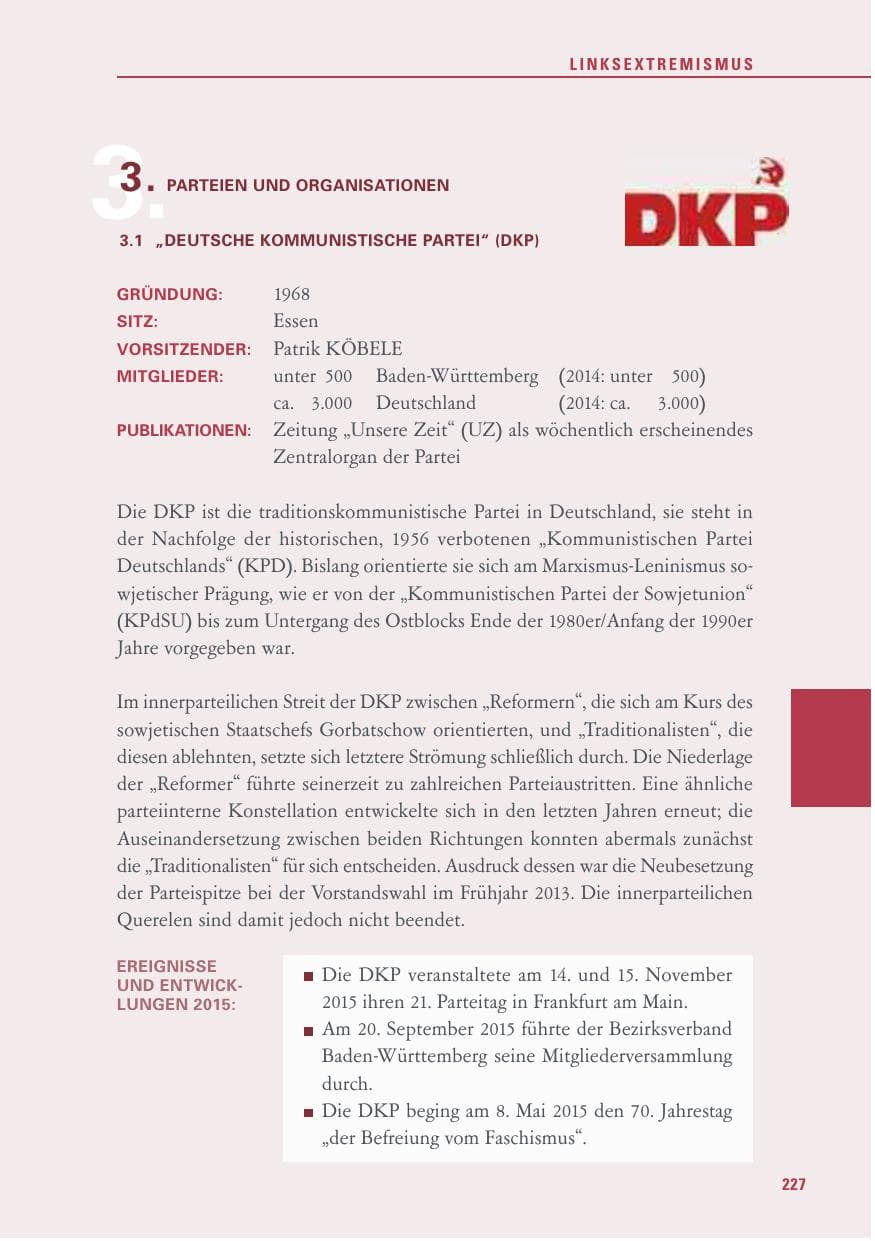 Seite 227 des Verfassungsschutzbericht 2015 Baden-Württemberg