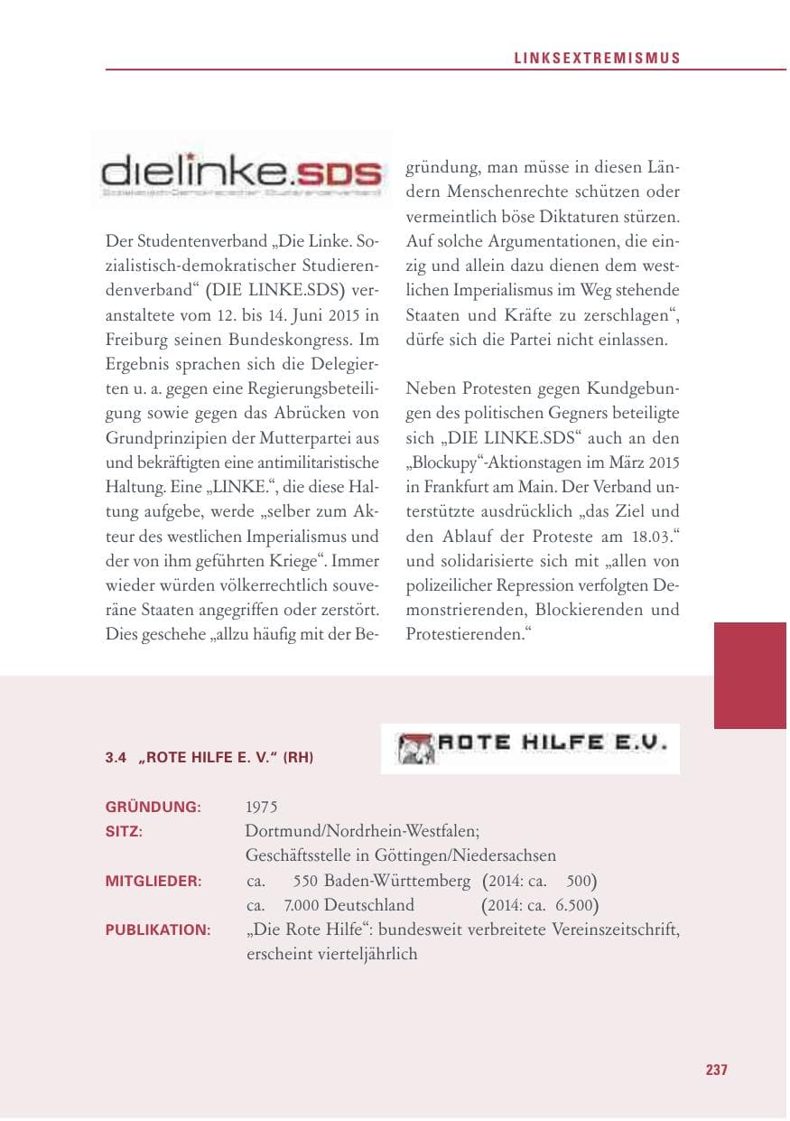 Seite 237 des Verfassungsschutzbericht 2015 Baden-Württemberg