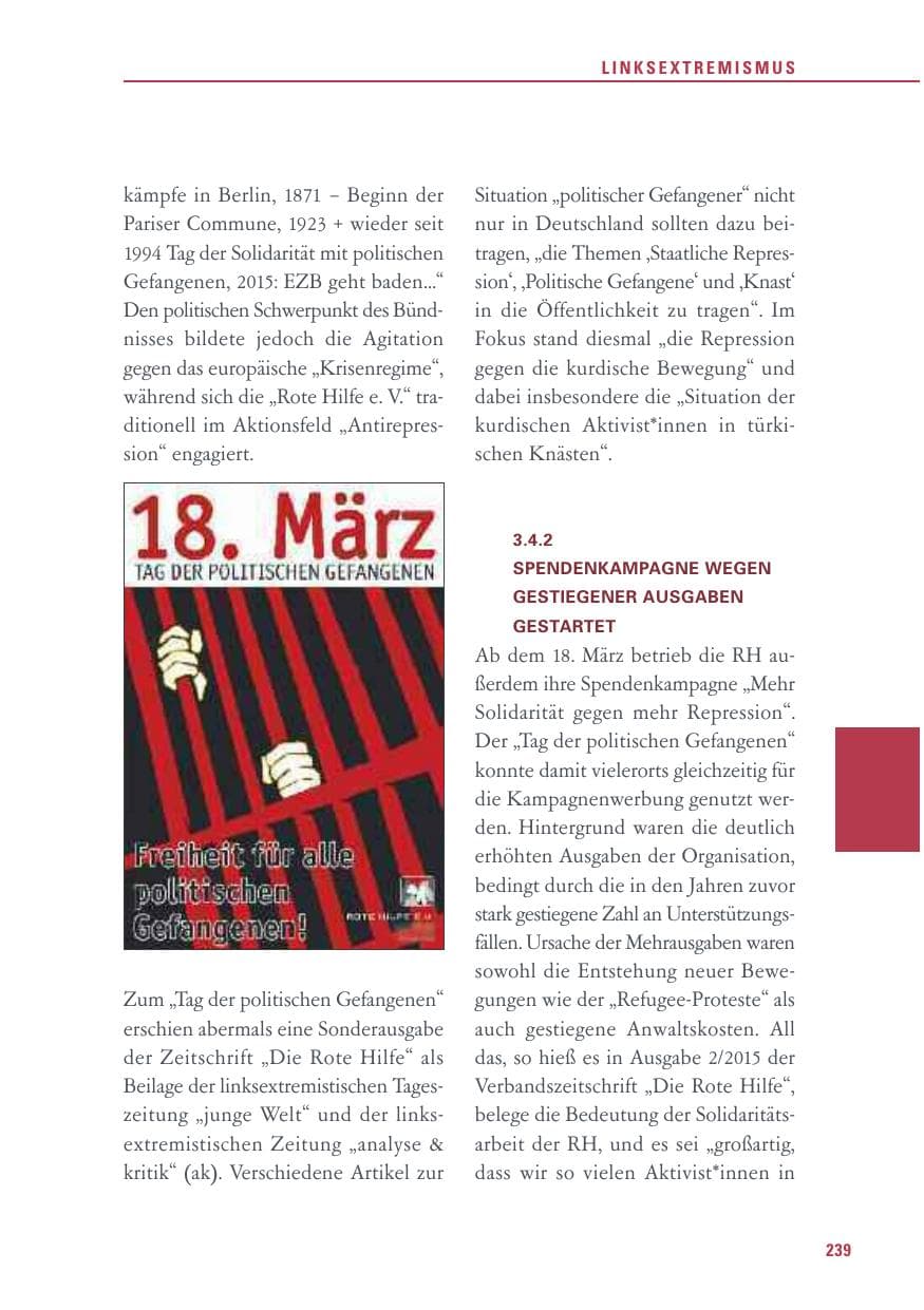 Seite 239 des Verfassungsschutzbericht 2015 Baden-Württemberg