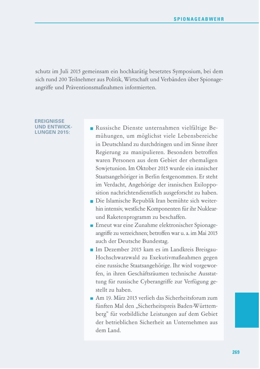 Seite 269 des Verfassungsschutzbericht 2015 Baden-Württemberg