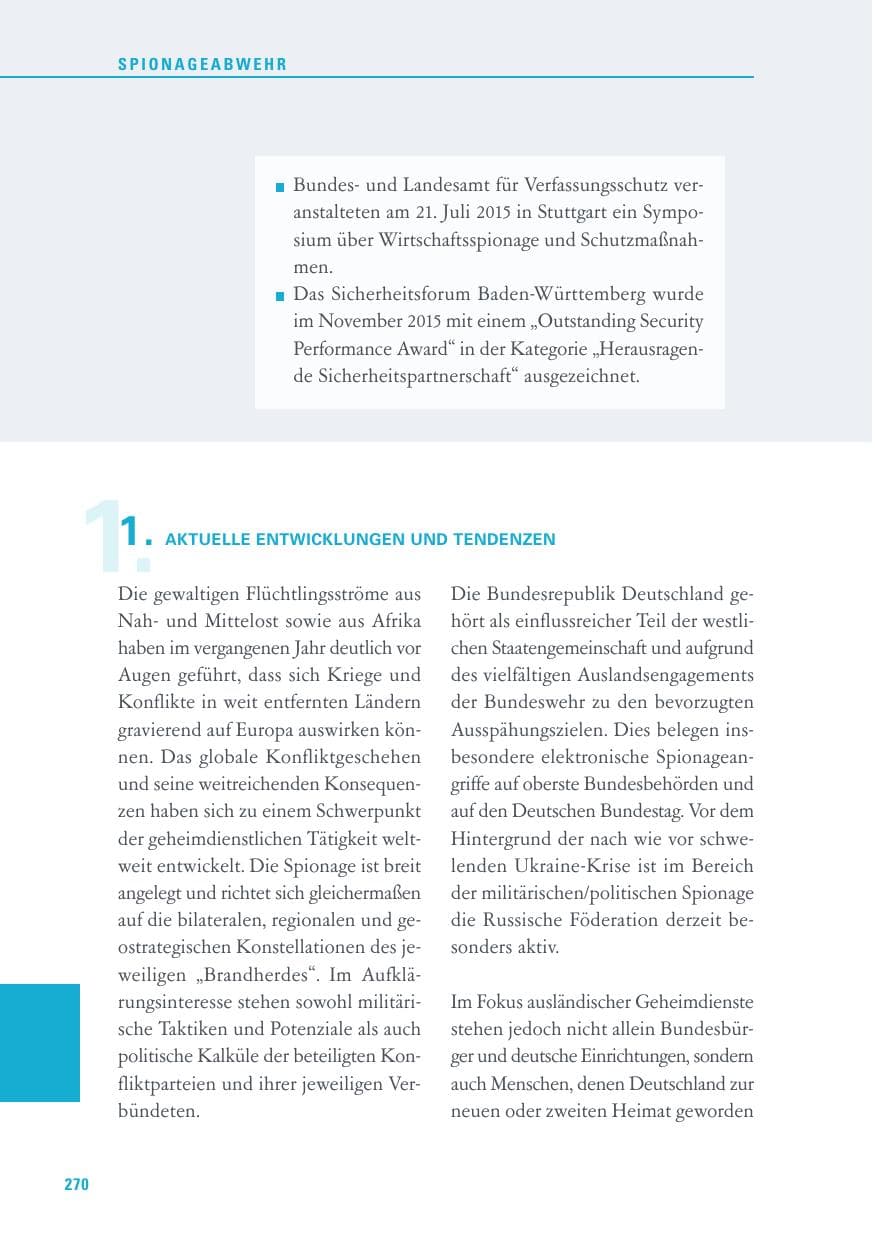 Seite 270 des Verfassungsschutzbericht 2015 Baden-Württemberg