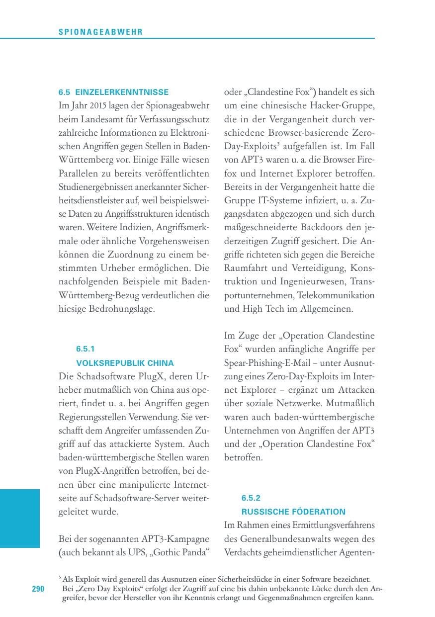Seite 290 des Verfassungsschutzbericht 2015 Baden-Württemberg