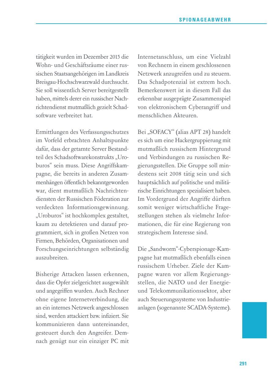 Seite 291 des Verfassungsschutzbericht 2015 Baden-Württemberg