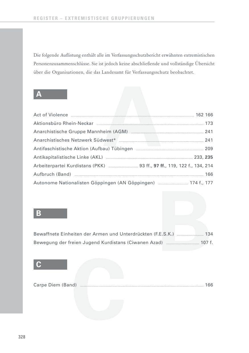 Seite 328 des Verfassungsschutzbericht 2015 Baden-Württemberg
