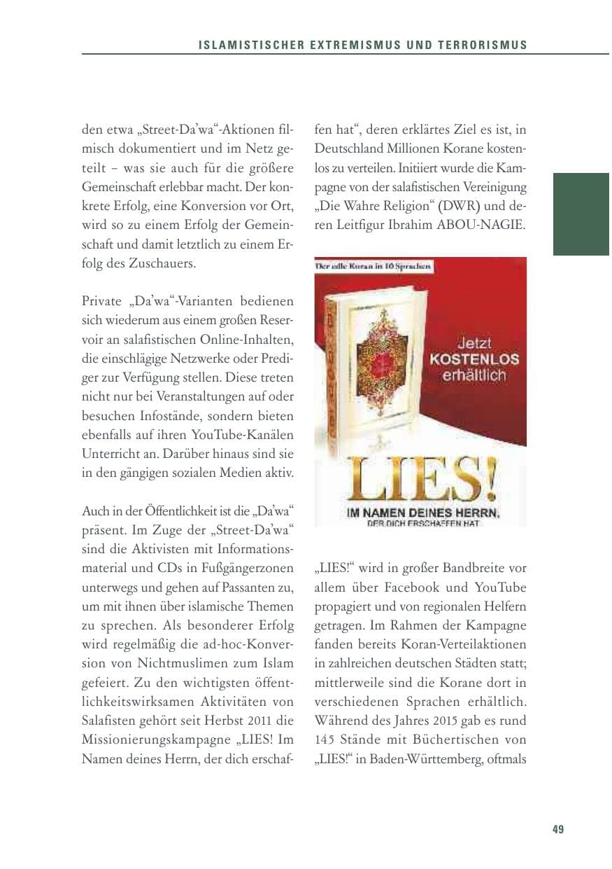 Seite 49 des Verfassungsschutzbericht 2015 Baden-Württemberg