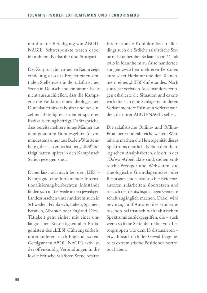 Seite 50 des Verfassungsschutzbericht 2015 Baden-Württemberg